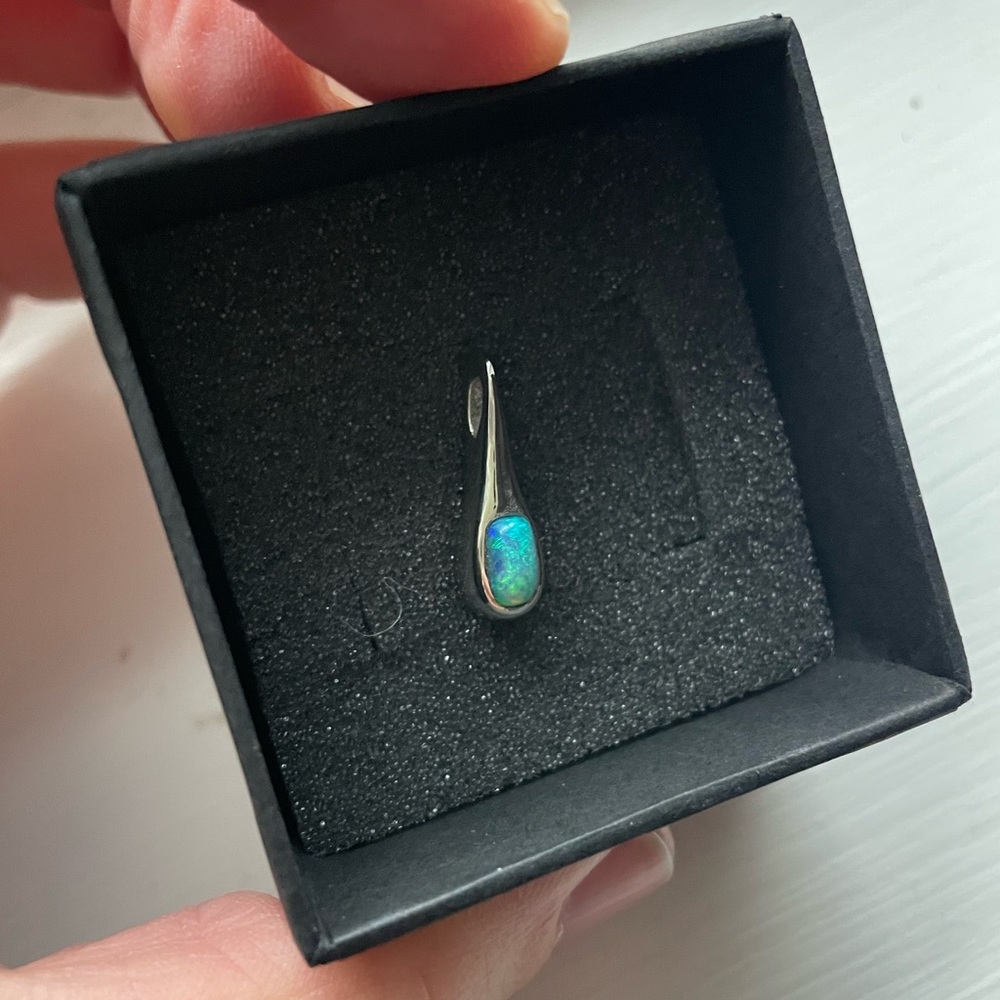 Solid 14k White Gold & Opal Pendant